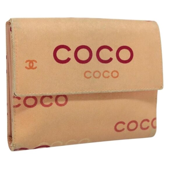 CHANEL COCO Mark Wallet Canvas Pink Gold CC Auth SW1068 - Picture 1 of 14